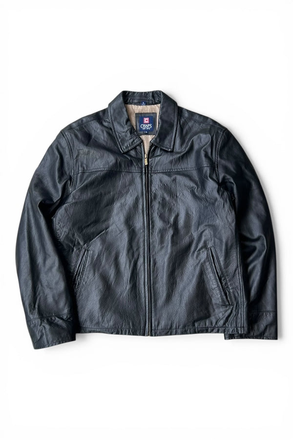 ZIP LEATHER JACKET / BLACK [사이즈: XL USED]