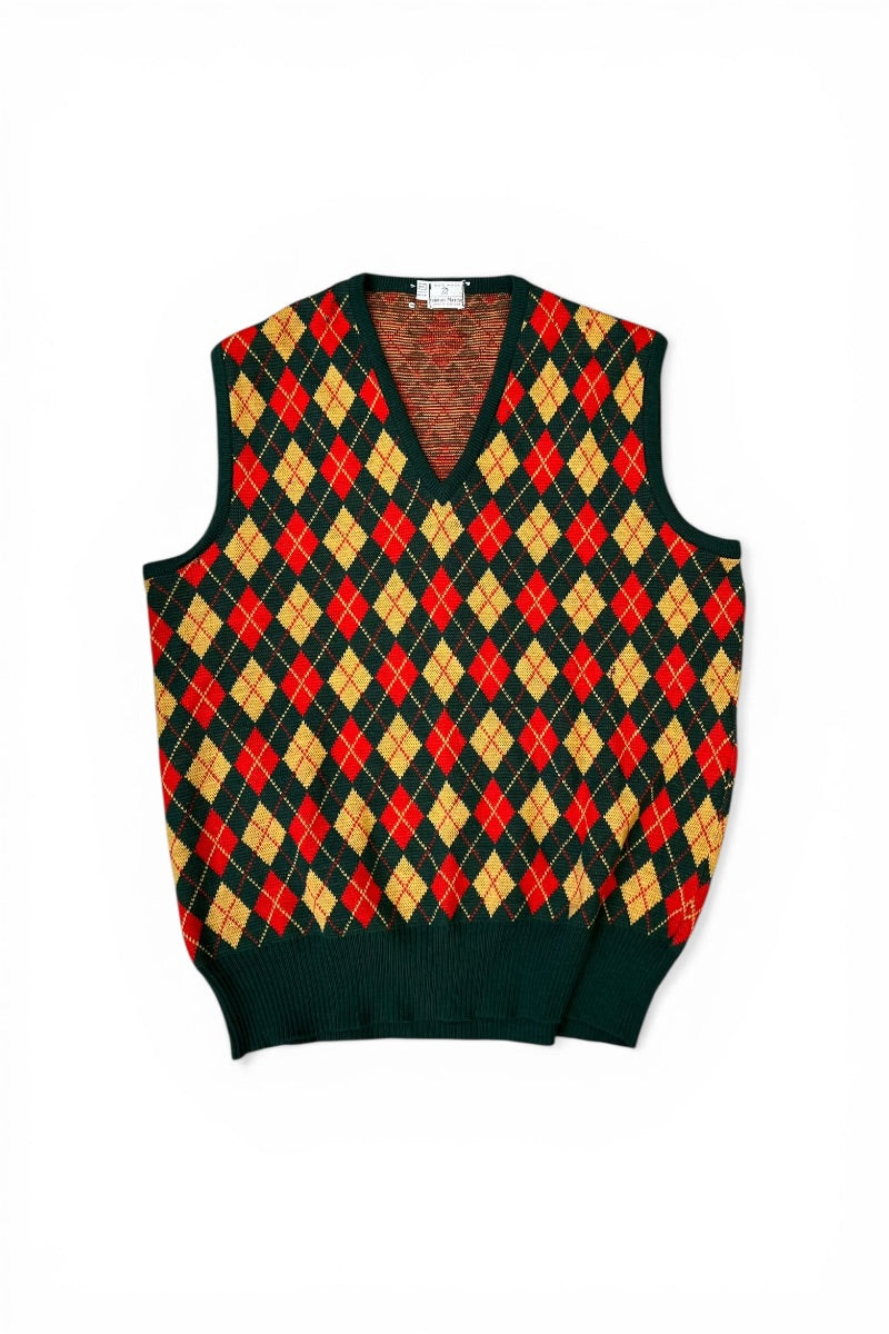 MADE IN SCOTLAND 70-80'S WOOL VEST / GREEN [SIZE: L USED]