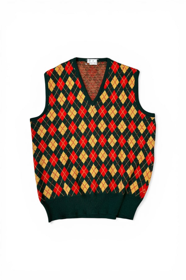 MADE IN SCOTLAND 70-80'S WOOL VEST / GREEN [SIZE: L USED]