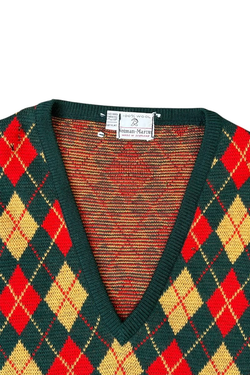 MADE IN SCOTLAND 70-80'S WOOL VEST / GREEN [SIZE: L USED]