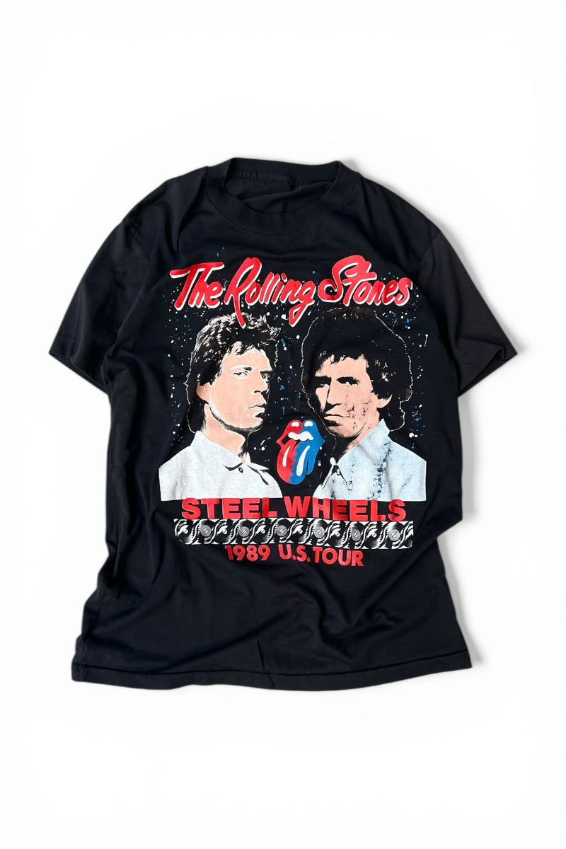 MADE IN USA 89'S THE ROLLING STONES BAND T-SHIRT / BLACK [SIZE: L USED]