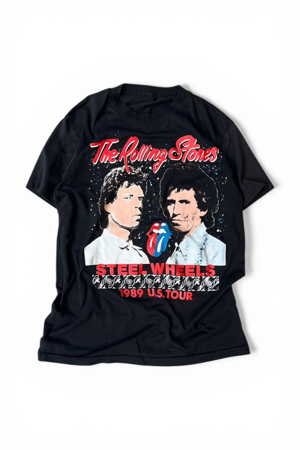 MADE IN USA 89'S THE ROLLING STONES BAND T-SHIRT / BLACK [SIZE: L USED]