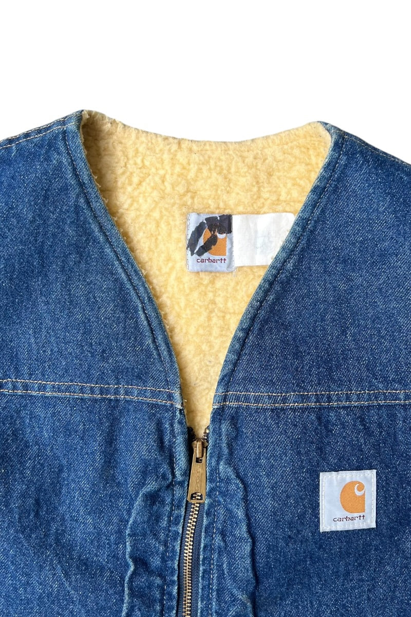90'S DENIM VEST W/BOA LINER / INDIGO [SIZE: M USED]