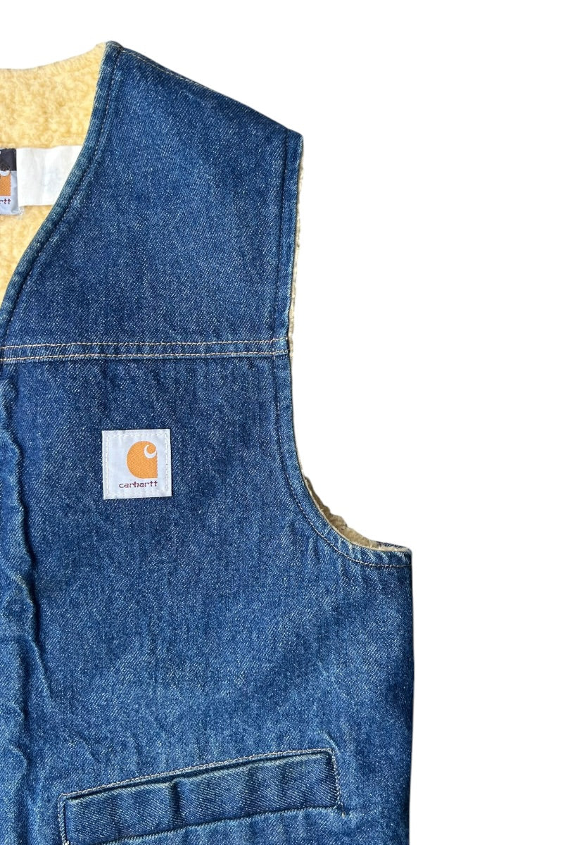 90'S DENIM VEST W/BOA LINER / INDIGO [SIZE: M USED]
