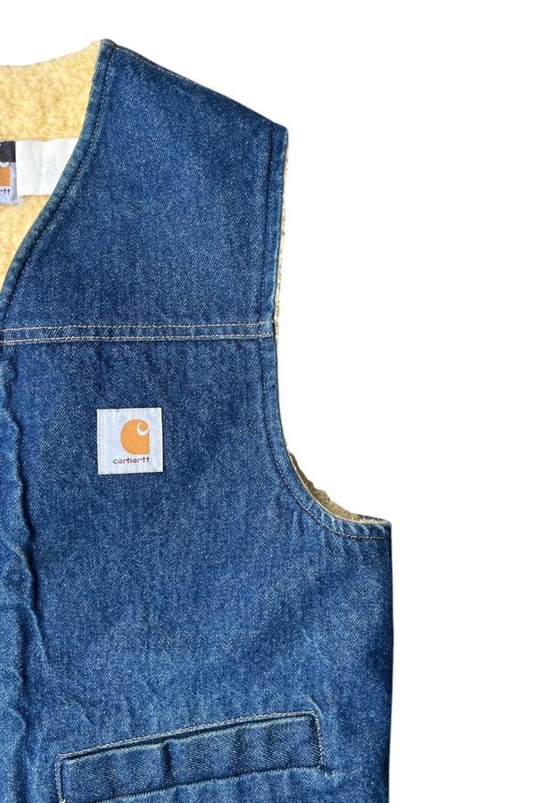 90'S DENIM VEST W/BOA LINER / INDIGO [SIZE: M USED]