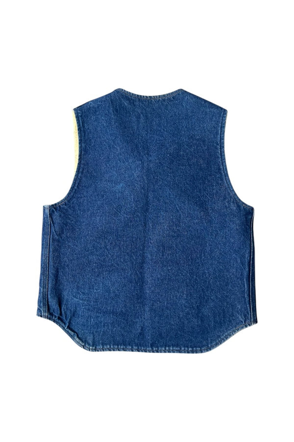 90'S DENIM VEST W/BOA LINER / INDIGO [SIZE: M USED]