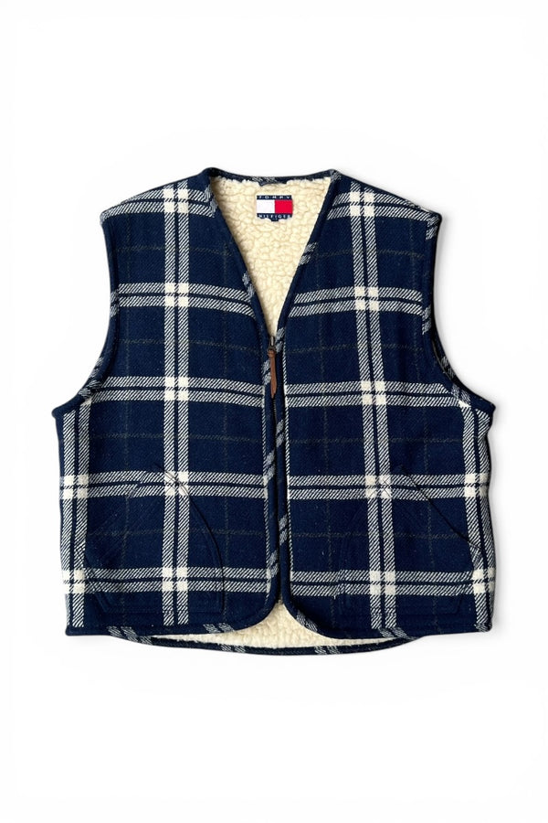 90'S WOOL CHECK VEST W/BOA LINER / CHECK [SIZE: L USED]