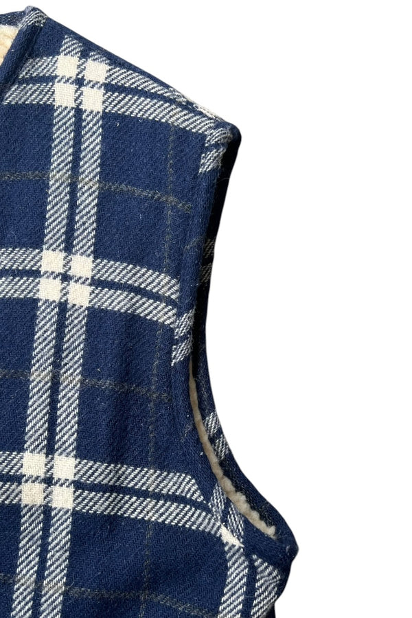 90'S WOOL CHECK VEST W/BOA LINER / CHECK [SIZE: L USED]