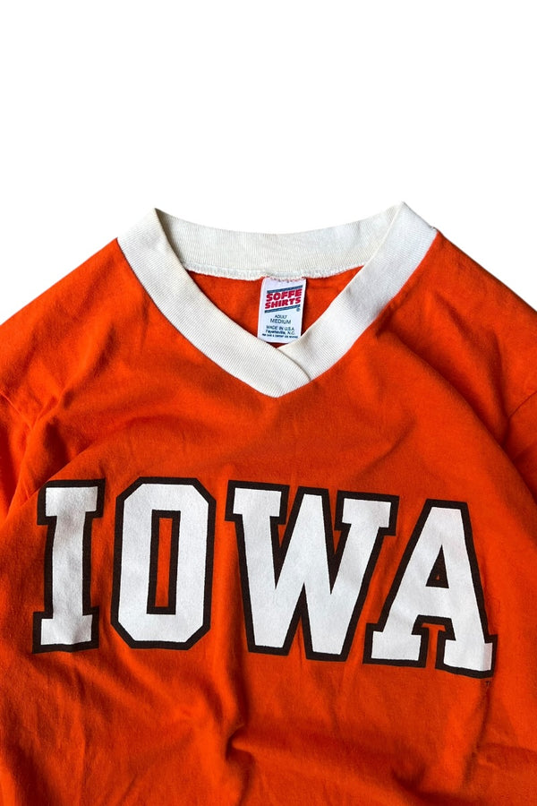 MADE IN USA 80'S V-NECK T-SHIRT / ORANGE [SIZE: S USED]