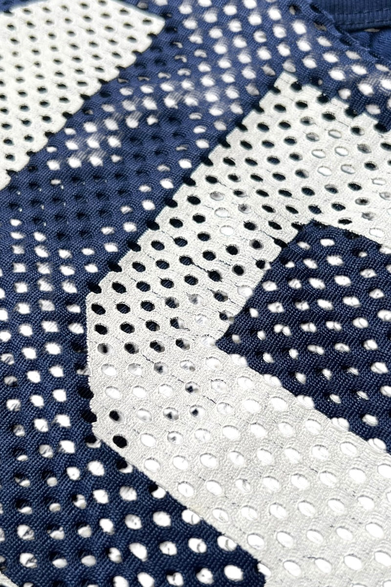 MADE IN USA 90'S NYLON MESH V-NECK GAME SHIRT / NAVY [SIZE: XL USED]