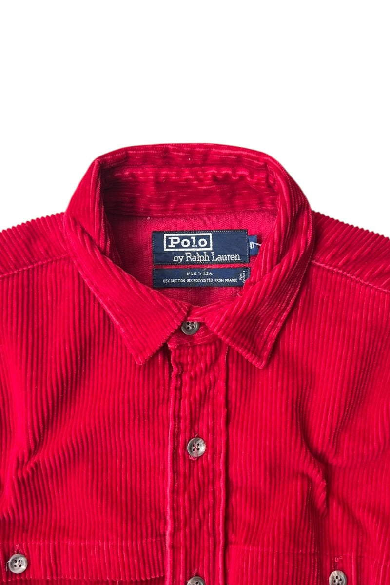 MADE IN USA 80'S L/S CORDUROY SHIRT / RED [SIZE: S USED]