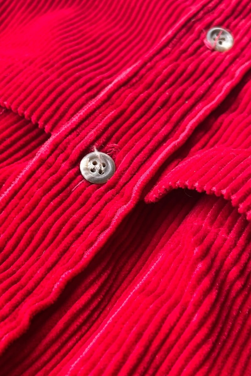 MADE IN USA 80'S L/S CORDUROY SHIRT / RED [SIZE: S USED]
