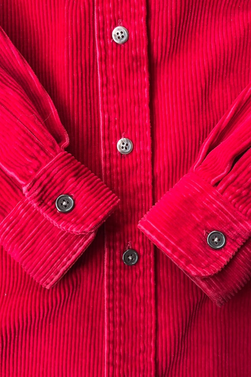 MADE IN USA 80'S L/S CORDUROY SHIRT / RED [SIZE: S USED]
