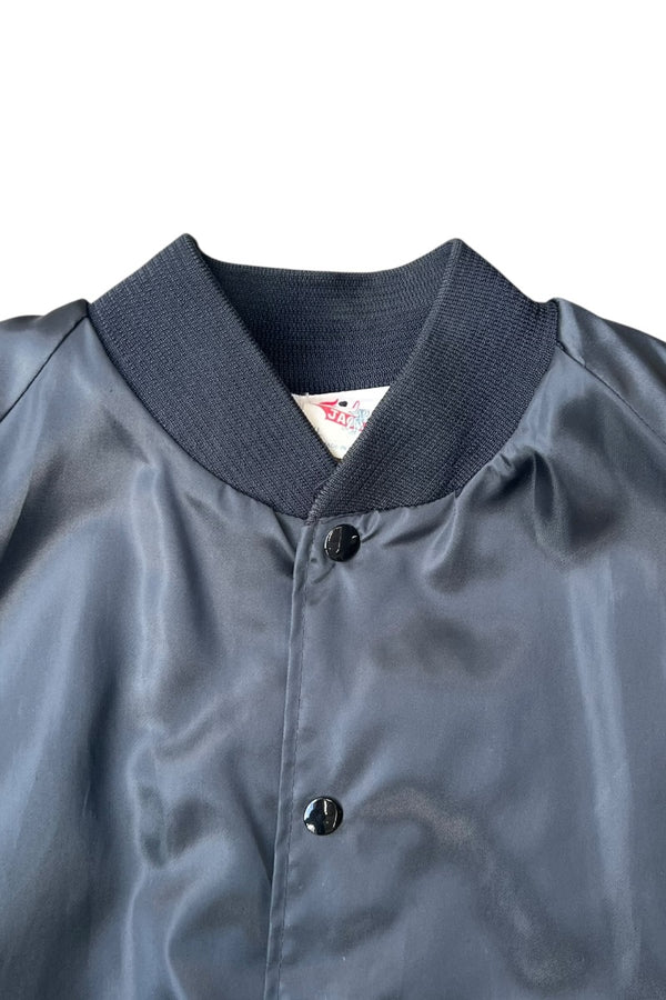 MADE IN USA 80'S ABC BACK EMBROIDERY NYLON STADIUM JACKET / BLACK [SIZE: XL USED]