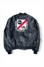 画像をギャラリービューアに読み込む, MADE IN USA 80'S ABC BACK EMBROIDERY NYLON STADIUM JACKET / BLACK [SIZE: XL USED]
