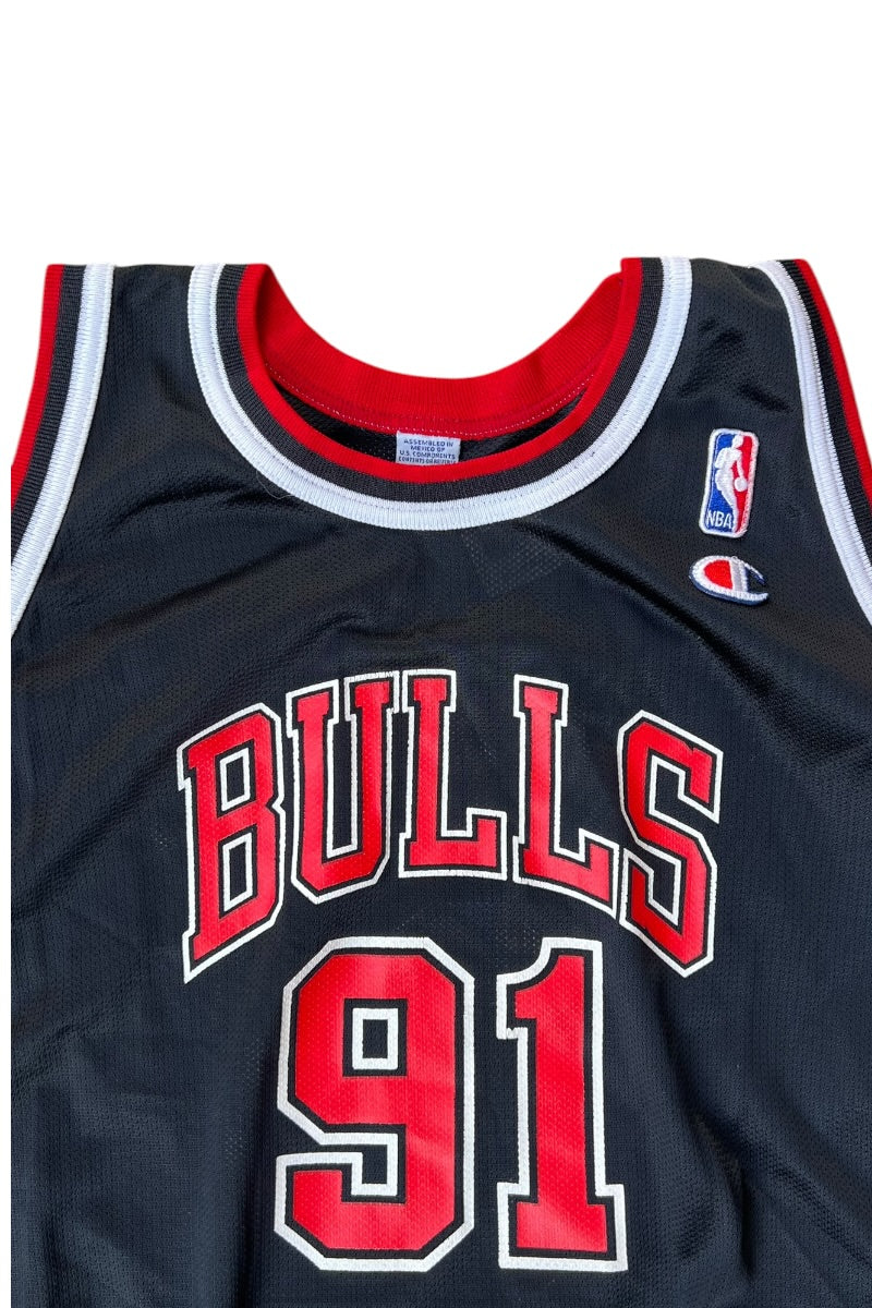 MADE IN MEXICO 90'S BULLS RODMAN BASKETBALL GAME SHIRT / BLACK [SIZE: L USED]