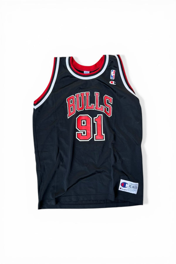 MADE IN MEXICO 90'S BULLS RODMAN BASKETBALL GAME SHIRT / BLACK [SIZE: L USED]