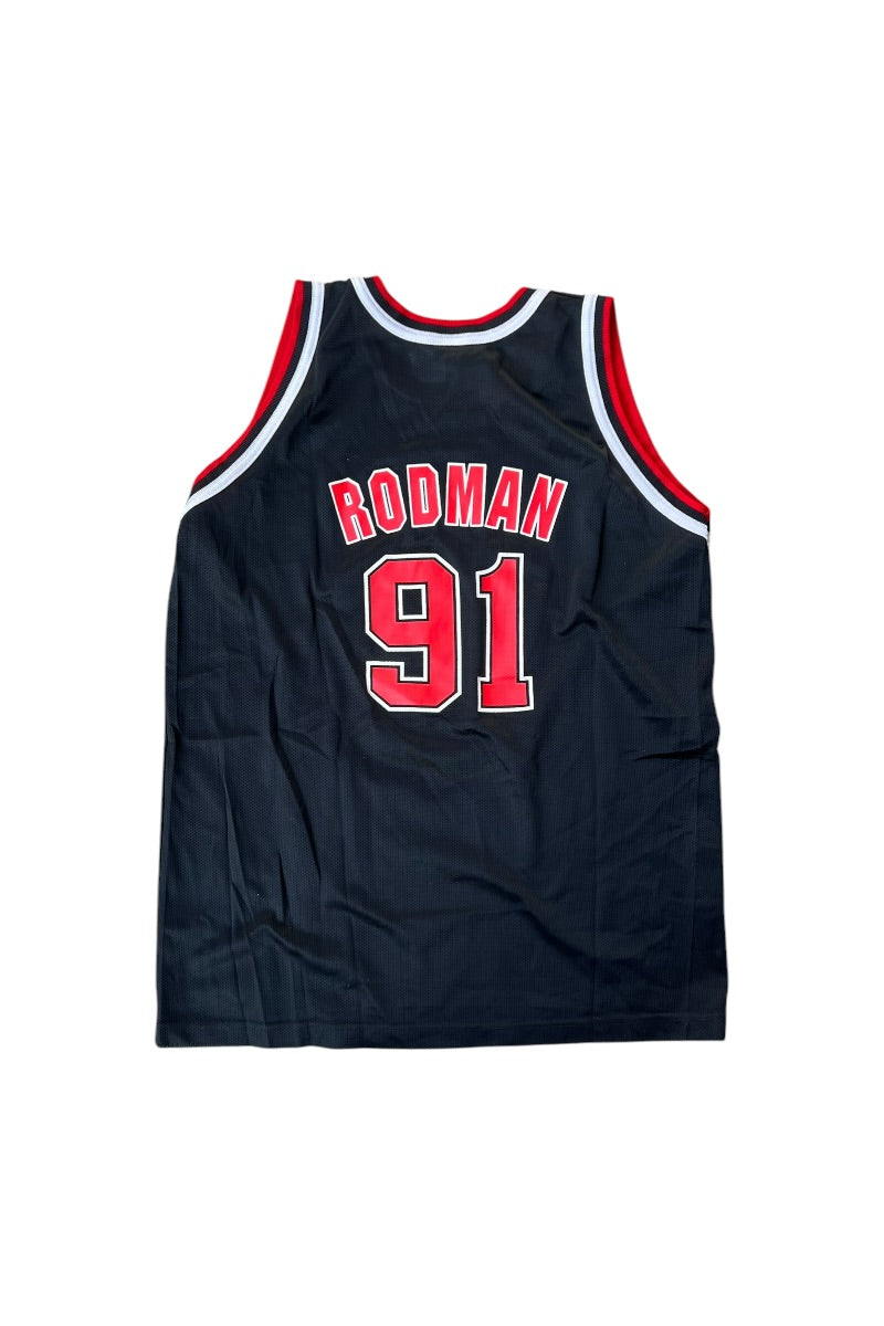 MADE IN MEXICO 90'S BULLS RODMAN BASKETBALL GAME SHIRT / BLACK [SIZE: L USED]