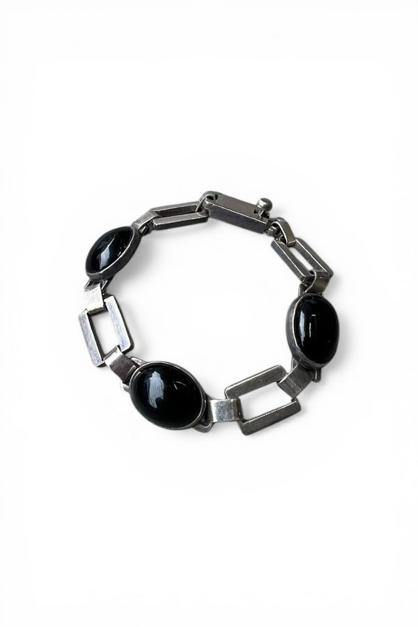 MADE IN MEXICO 925 SILVER BRACELET W/ONYX / SILVER [SIZE: ONE SIZE USED]