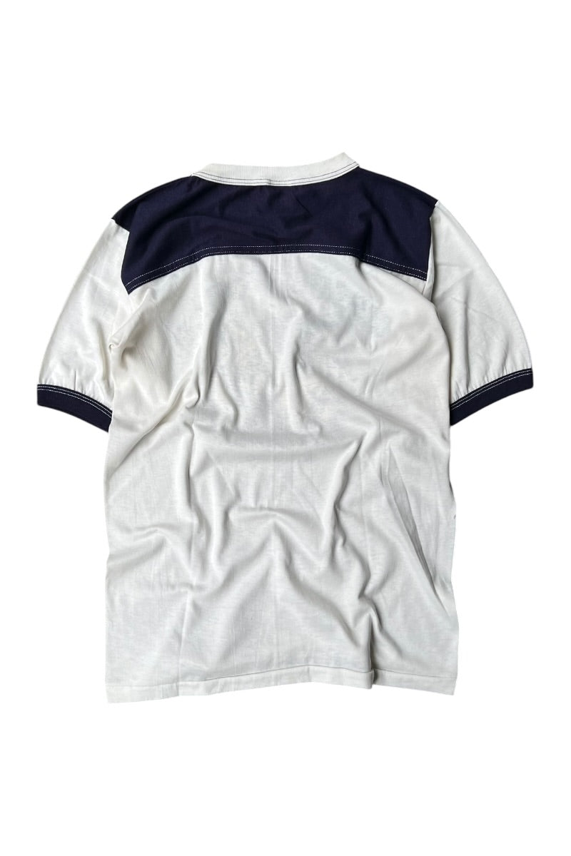 MADE IN USA 80'S TIGER PRINT RINGER T-SHIRT / WHITE [SIZE: M USED]