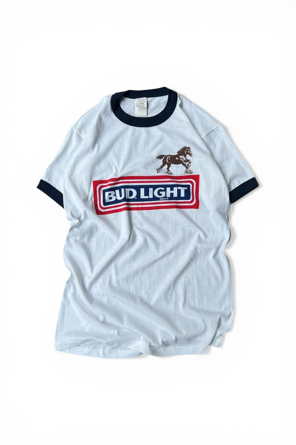 MADE IN USA 90'S BUD LIGHT RINGER T-SHIRT / WHITE [SIZE: L USED]