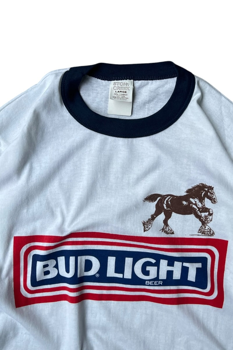 MADE IN USA 90'S BUD LIGHT RINGER T-SHIRT / WHITE [SIZE: L USED]