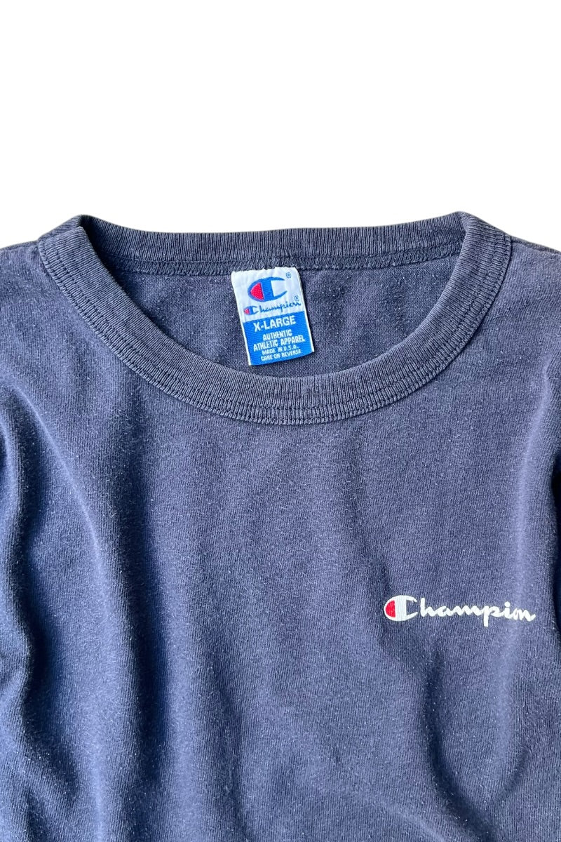 MADE IN USA 90'S ONE POINT LOGO T-SHIRT / NAVY [SIZE: XL USED]