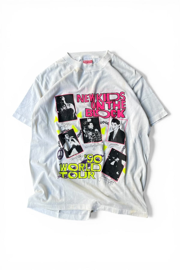 MADE IN USA 90'S NEW KIDS ON THE BLOCK BAND T-SHIRT / WHITE [SIZE: L USED]