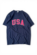 画像をギャラリービューアに読み込む, USA PRINT S/S T-SHIRT / NAVY [SIZE: XL USED]
