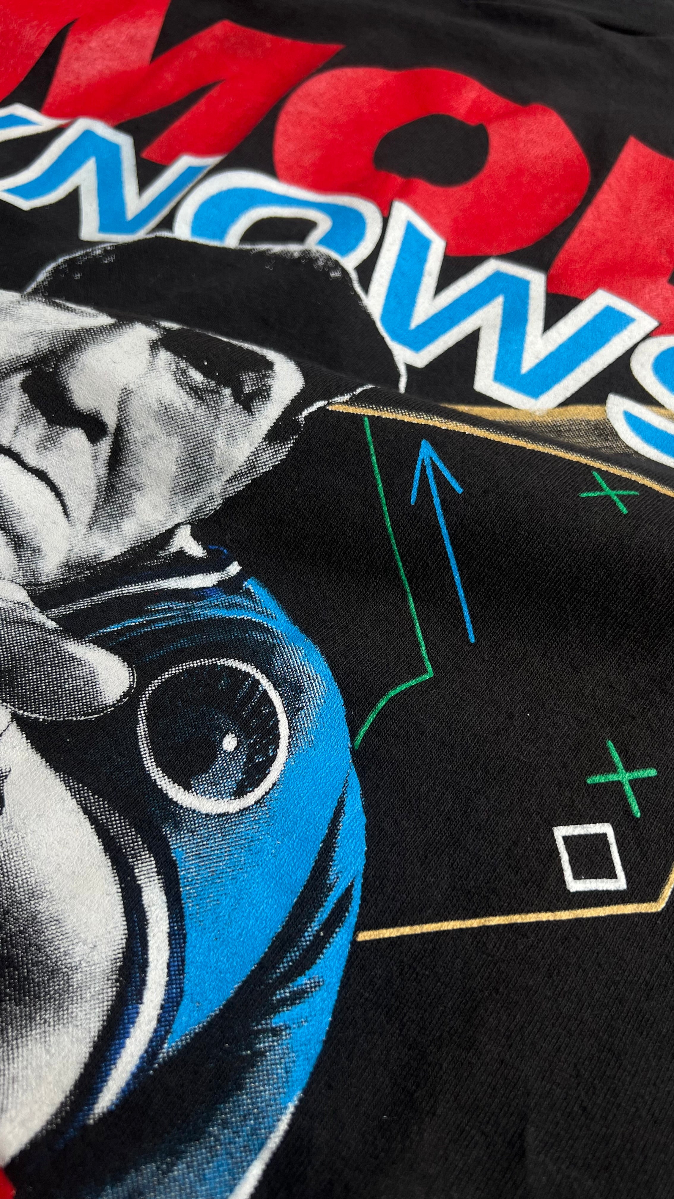 MADE IN USA 91'S THE THREE STOOGES MOE KNOWS PRINT MOVIE T-SHIRT / BLACK [SIZE: M USED]
