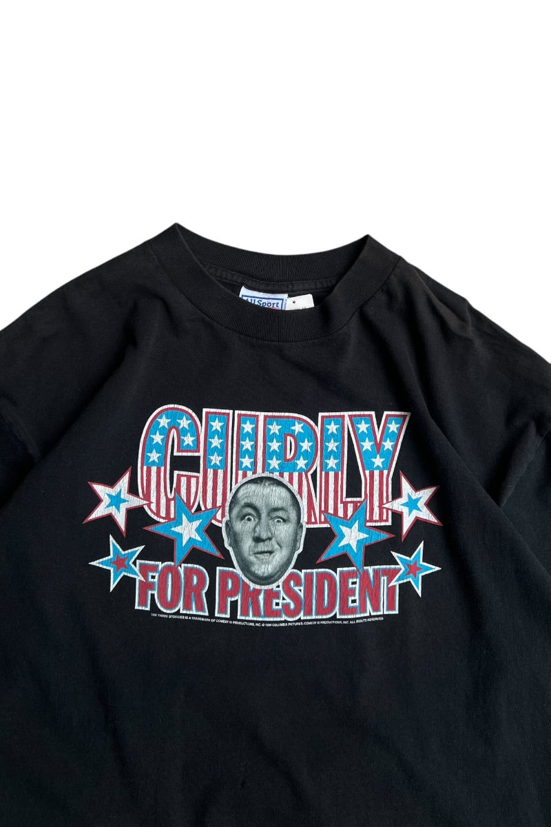 MADE IN USA 95'S THREE STOOGIES CURLY MOVIE T-SHIRT / BLACK [SIZE: XL USED]