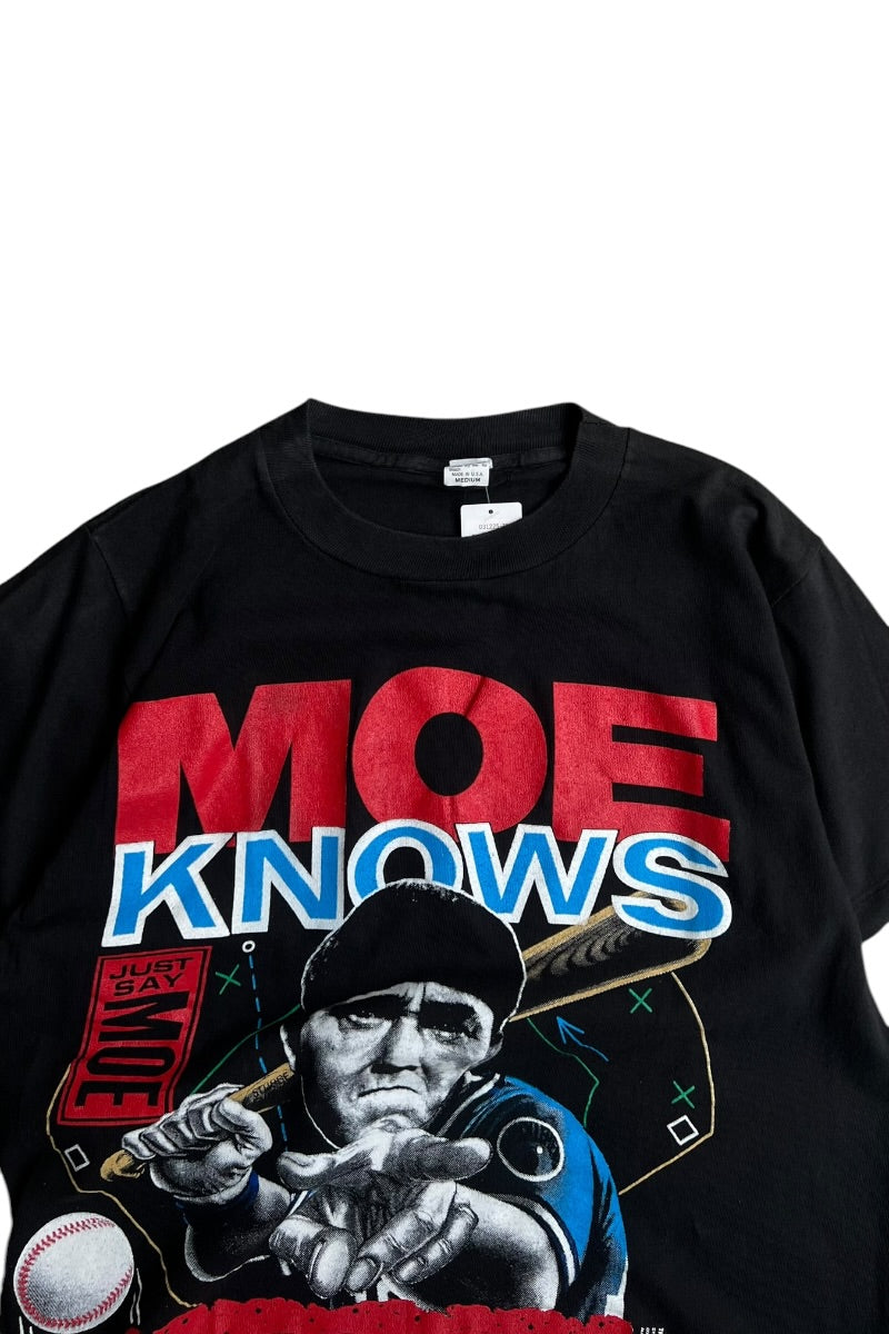 MADE IN USA 91'S THE THREE STOOGES MOE KNOWS PRINT MOVIE T-SHIRT / BLACK [SIZE: M USED]