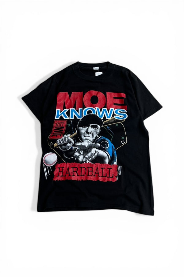 MADE IN USA 91'S THE THREE STOOGES MOE KNOWS PRINT MOVIE T-SHIRT / BLACK [SIZE: M USED]
