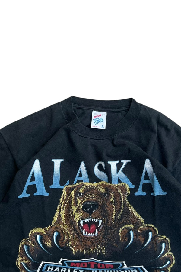 MADE IN USA 90'S HARLEY DAVIDSON ALASKA T-SHIRT / BLACK [SIZE: L USED]