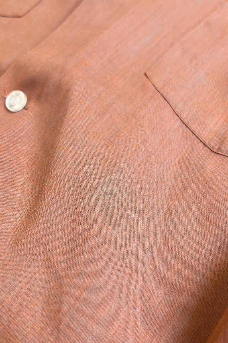 MADE IN USA 60'S L/S OPEN COLLAR SHIRT / BROWN [SIZE: 32 USED]