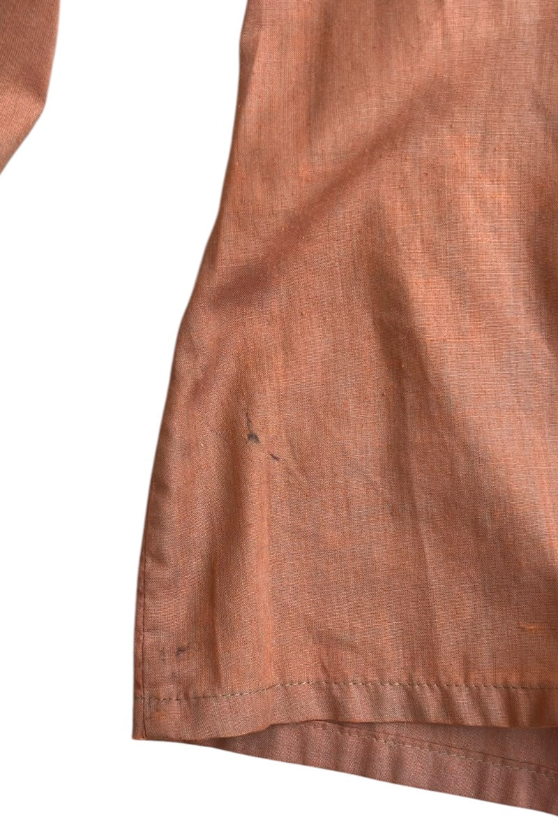 MADE IN USA 60'S L/S OPEN COLLAR SHIRT / BROWN [SIZE: 32 USED]
