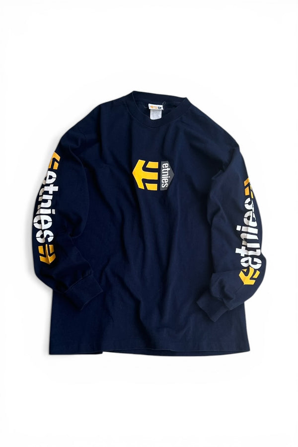 MADE IN USA 90'S SKATEBOARDING L/S T-SHIRT / NAVY [SIZE: M USED]