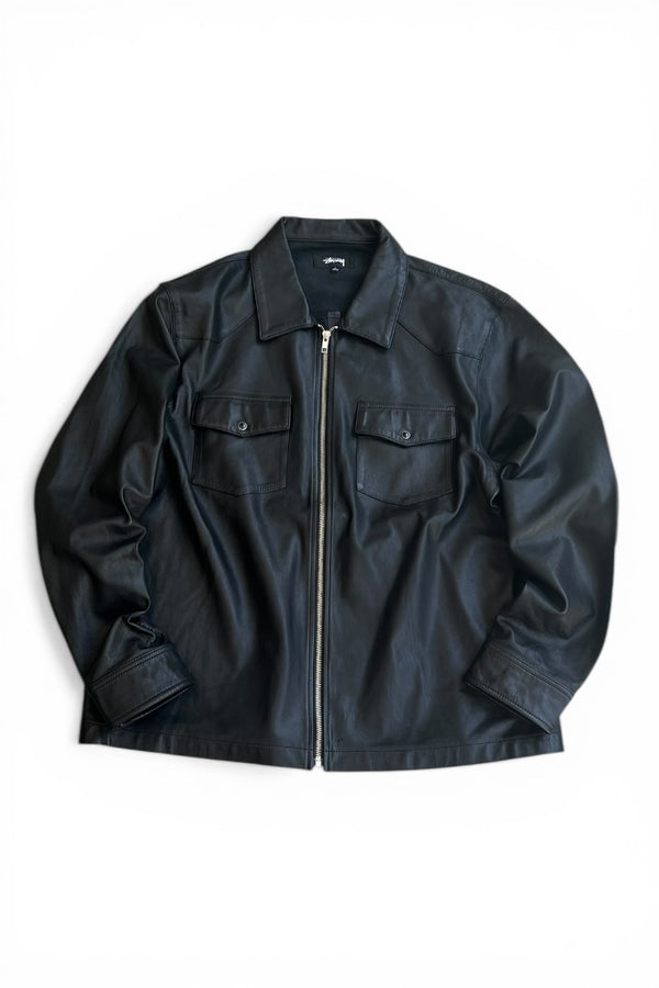 SHEEP LEATHER WESTERN SHIRT JACKET / BLACK [SIZE: L USED]
