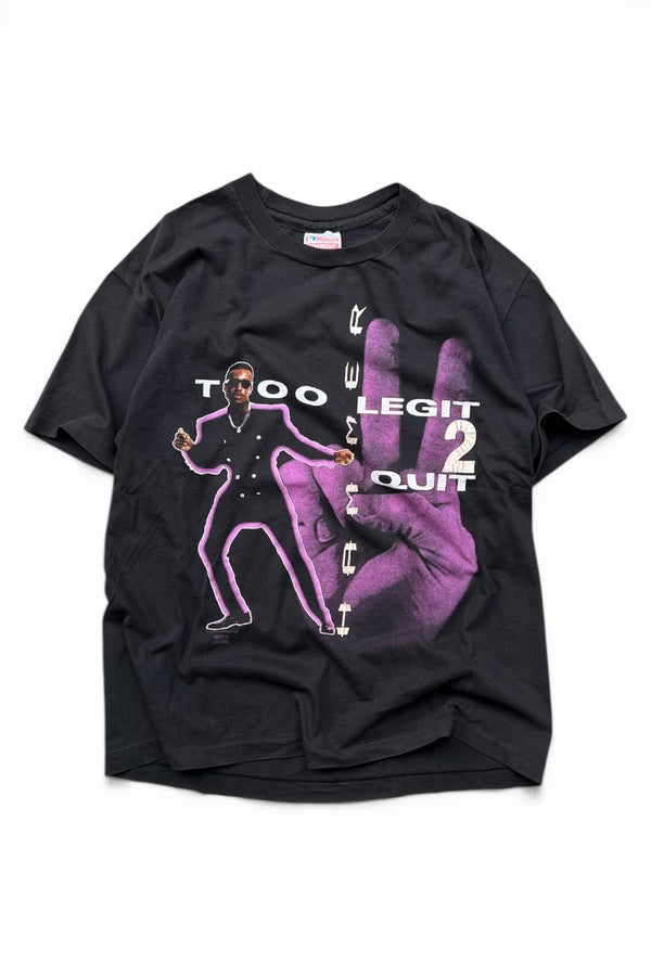 MADE IN USA 91'S MC HAMMER TOO LEGIT TO QUIT MUSIC T-SHIRT / BLACK [SIZE: L USED]