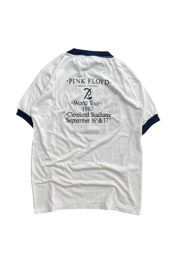 MADE IN USA 87'S PINK FLOYD WORLD TOUR RINGER BAND T-SHIRT / WHITE [SIZE: L USED]