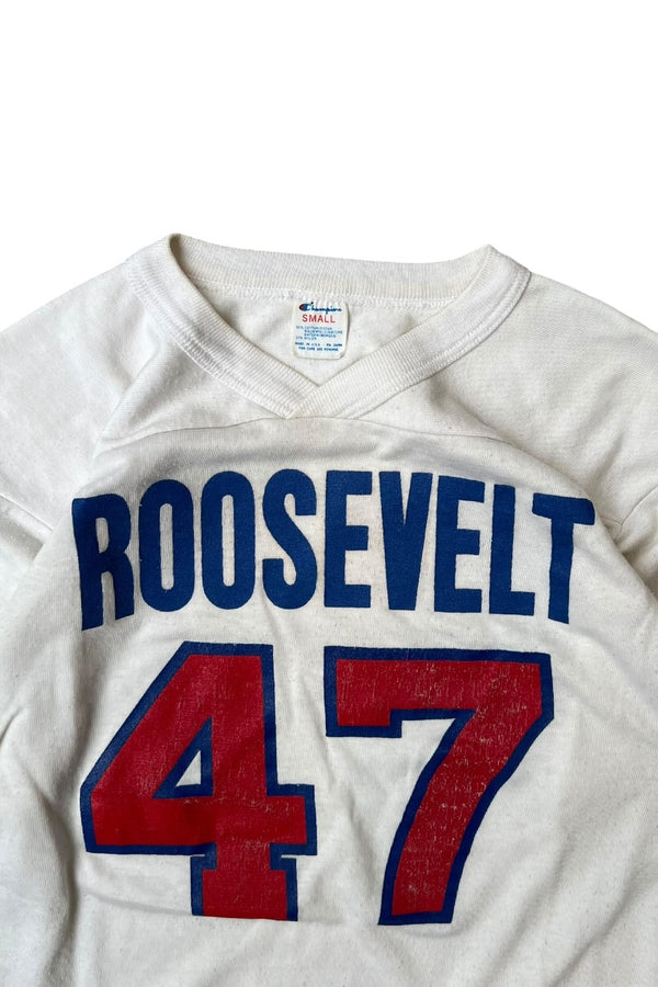 MADE IN USA 80'S V NECK FOOTBALL GAME SHIRT / WHITE [SIZE: S USED]