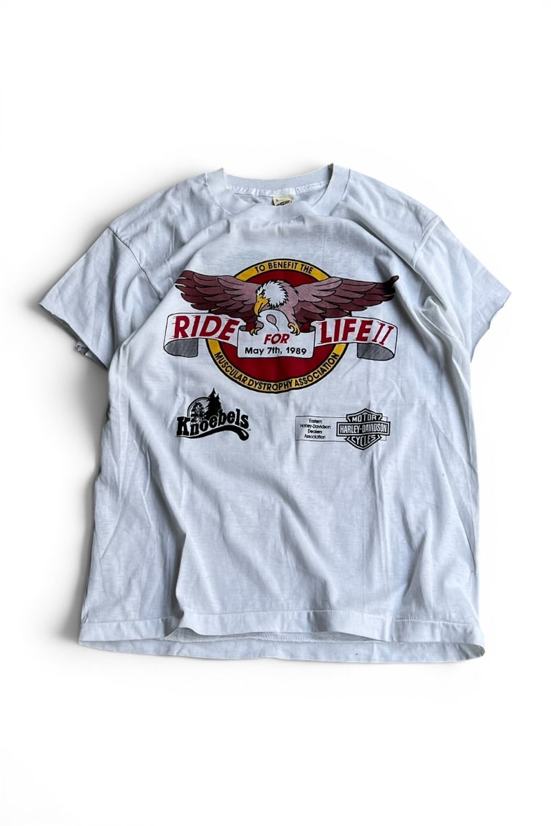 MADE IN USA 89'S HARLEY DAVIDSON T-SHIRT / WHITE [SIZE: L USED]