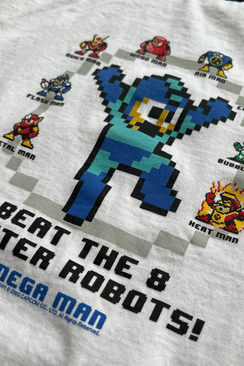 MADE IN USA 03'S MEGA MAN 8 MASTER ROBOTS GAME T-SHIRT / WHITE [SIZE: L USED]