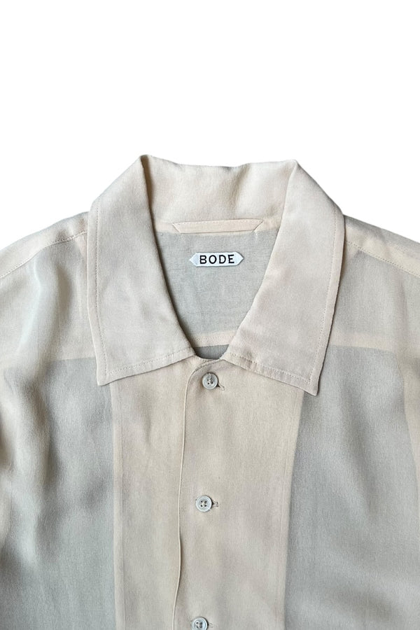 MADE IN INDIA L/S EMBROIDERY SILK SHIRT / BEIGE [SIZE: S USED]