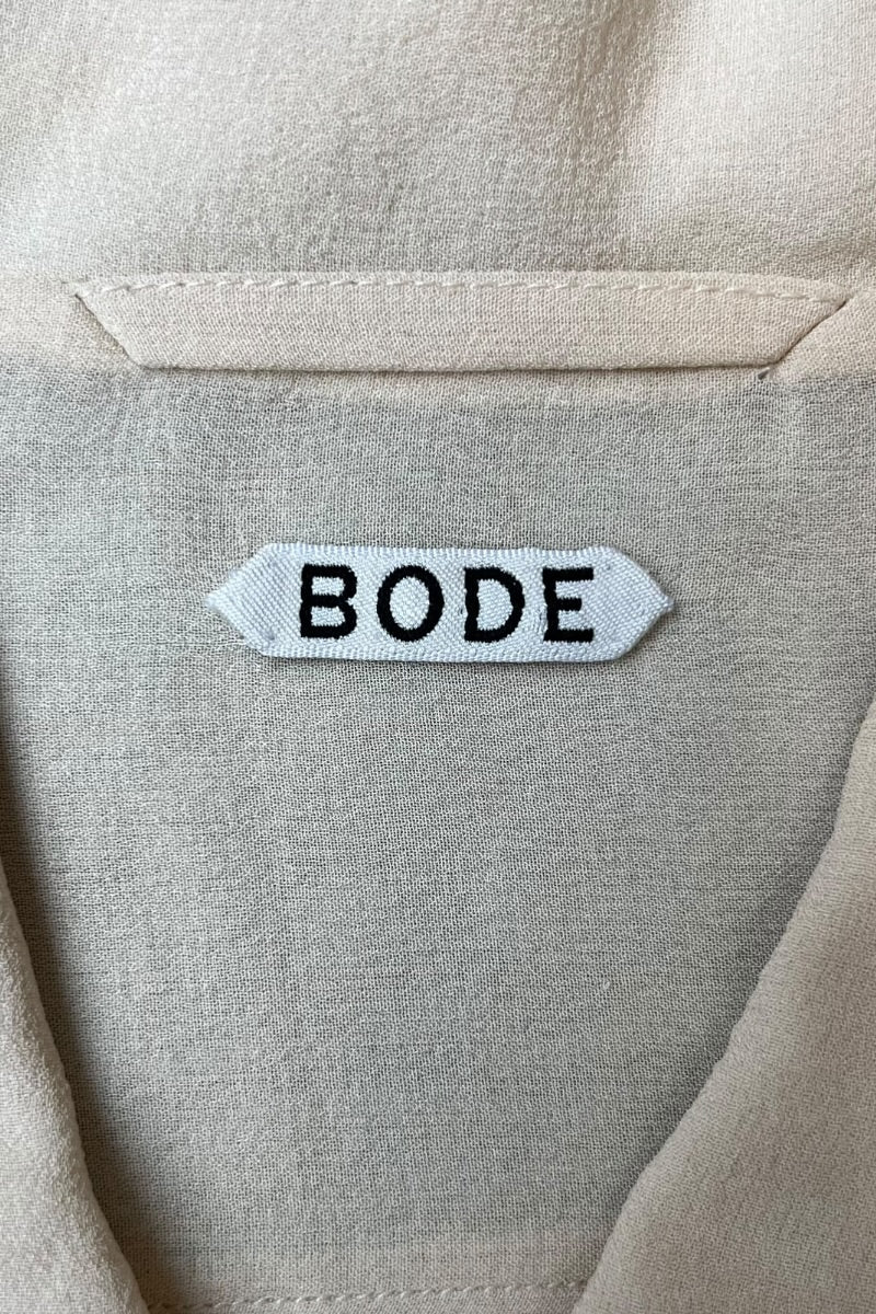 MADE IN INDIA L/S EMBROIDERY SILK SHIRT / BEIGE [SIZE: S USED]