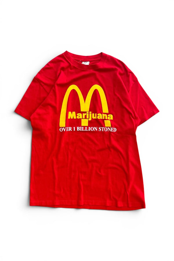 Y2K EARLY 00'S MCDONALD'S PARODY MARIJUANA T-SHIRT / RED [SIZE: L USED]