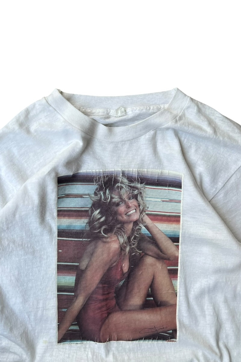 MADE IN USA 76'S FARRAH FAWCETT T-SHIRT / WHITE [SIZE: L USED]