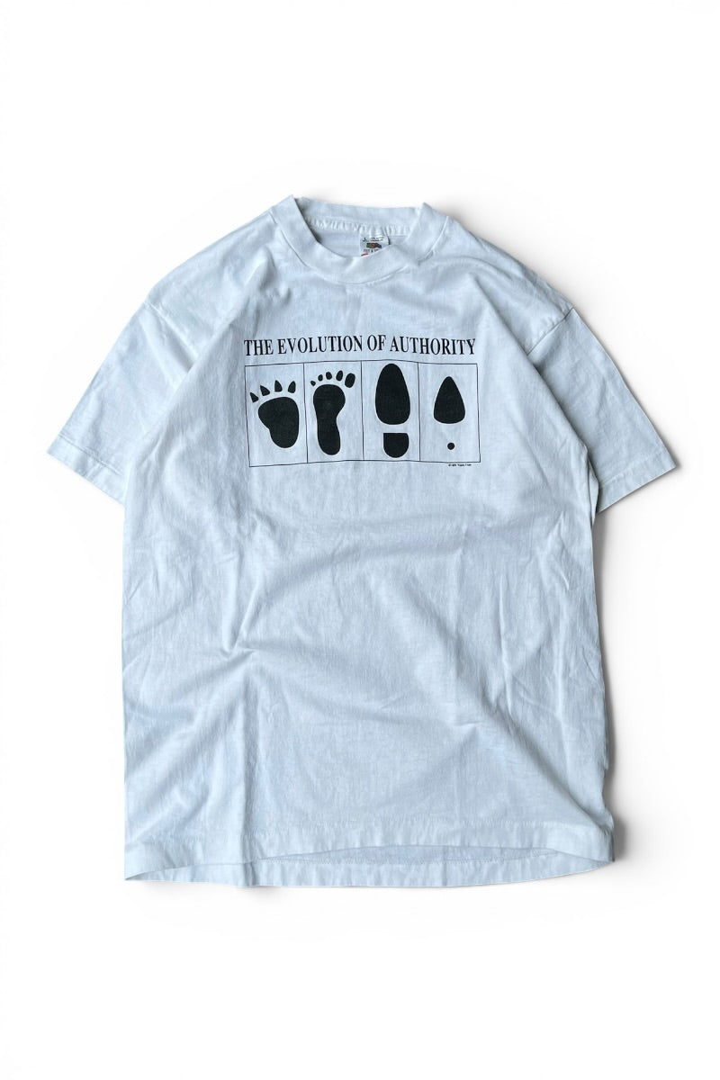 MADE IN USA 91'S THE EVOLUTION OF AUTHORITY T-SHIRT / WHITE [SIZE: L USED]