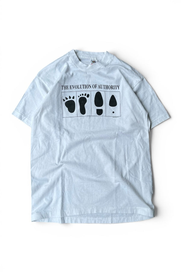 MADE IN USA 91'S THE EVOLUTION OF AUTHORITY T-SHIRT / WHITE [SIZE: L USED]