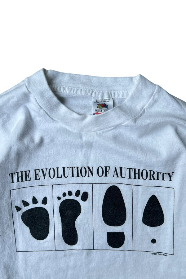 MADE IN USA 91'S THE EVOLUTION OF AUTHORITY T-SHIRT / WHITE [SIZE: L USED]